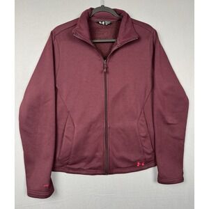 Under Armour Maroon Full Zip Jacket Womens Large Fleece Sweatshirt Athletic Red